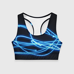 Женский спортивный топ Неоновые голубые волны на черном фоне