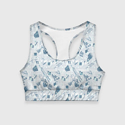 Женский спортивный топ Мемфис синий с серым клетчатый геометрический узор
