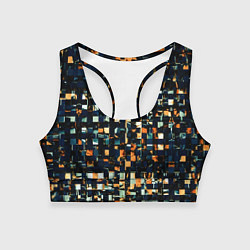 Женский спортивный топ Тёмный синий с оранжевым кубики абстракция