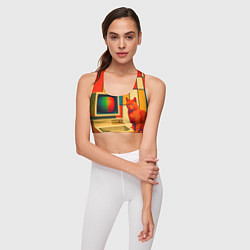 Топик спортивный женский Кот и винтажный компьютер ретрофутуризм поп-арт 19, цвет: 3D-принт — фото 2