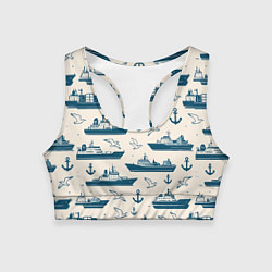 Женский спортивный топ Морской паттерн из чаек, якорей и кораблей