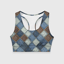 Топик спортивный женский Джинсовый пэчворк ромбовый узор, цвет: 3D-принт