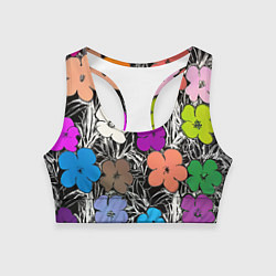 Топик спортивный женский Уорхол цветы флуоресцент поп-арт, цвет: 3D-принт