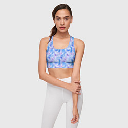 Топик спортивный женский Узор из голубых и сиреневых перьев, цвет: 3D-принт — фото 2