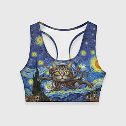 Топик спортивный женский Звездная ночь и кот монстр с щупальцами, цвет: 3D-принт