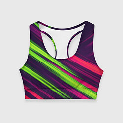 Топик спортивный женский Фиолетово-зеленые линии, цвет: 3D-принт