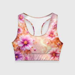 Топик спортивный женский Нежный розовый цветочный с золотистым свечением, цвет: 3D-принт