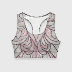 Женский спортивный топ Нежно розовый орнамент из перьев