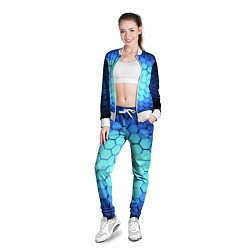 Олимпийка женская Голубые соты шейповая абстракция, цвет: 3D-белый — фото 2