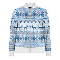 Олимпийка женская Blue sweater with reindeer, цвет: 3D-белый