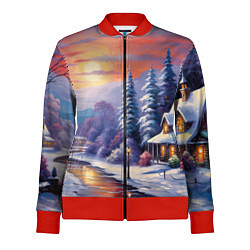 Олимпийка женская Заснеженный новогодний лес чудес, цвет: 3D-красный