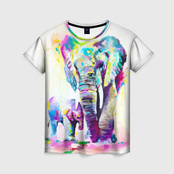 Футболка женская Акварельные слоны, цвет: 3D-принт