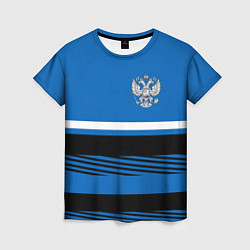 Женская футболка Герб РФ: Голубой стиль