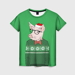 Футболка женская New Year: Hipster Piggy, цвет: 3D-принт