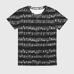 Женская футболка Ноты - белые на черном