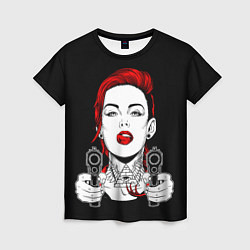 Женская футболка Woman is holding a gun