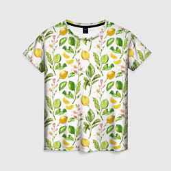 Футболка женская Летний узор лимон ветки листья, цвет: 3D-принт