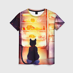 Футболка женская Черный кот холодильник ночь, цвет: 3D-принт
