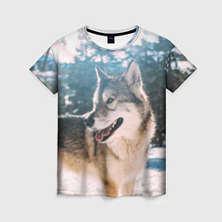 Женская футболка Волк и снег
