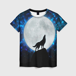 Футболка женская Волк воющий на луну, цвет: 3D-принт