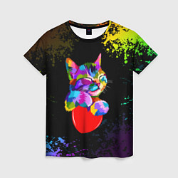 Футболка женская РАДУЖНЫЙ КОТИК RAINBOW KITTY, цвет: 3D-принт