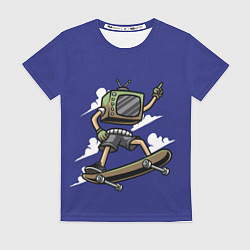 Футболка женская Телевизор скейтбордист, цвет: 3D-принт