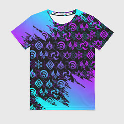 Женская футболка GENSHIN NEON PATTERN SYMBOL НЕОН ЭМБЛЕМЫ