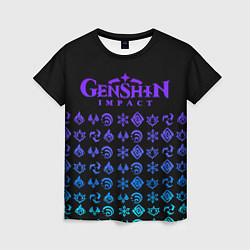 Футболка женская GENSHIN IMPACT ЭМБЛЕМЫ NEON, цвет: 3D-принт