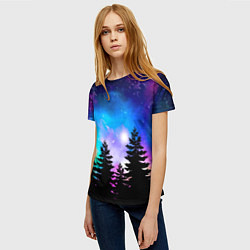 Футболка женская Космический лес, елки и звезды, цвет: 3D-принт — фото 2