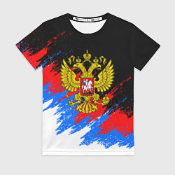 Футболка женская ТРИКОЛОР РОССИЯ, БРЫЗГИ КРАСОК, цвет: 3D-принт