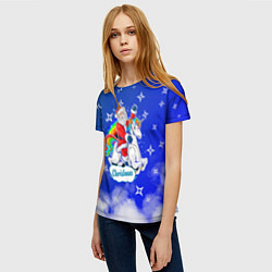 Футболка женская Новогодний Санта с Единорогом, цвет: 3D-принт — фото 2