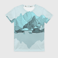Футболка женская Голубой горный пейзаж с темно-серыми тенями, цвет: 3D-принт