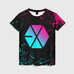 Футболка женская EXO BAND NEON LOGO НЕОНОВЫЕ БРЫЗГИ КРАСОК, цвет: 3D-принт