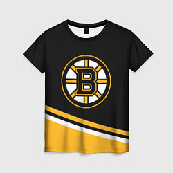 Футболка женская Бостон Брюинз, Boston Bruins Диагональные полосы, цвет: 3D-принт