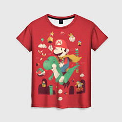 Женская футболка Марио на динозавре