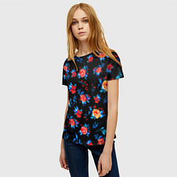 Футболка женская Яркие розы на черном фоне, цвет: 3D-принт — фото 2