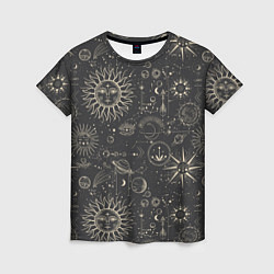 Женская футболка Небесные тела, созвездия, солнце, космос, мистика