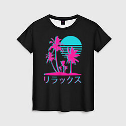 Футболка женская Неоновые пальмы Иероглифы Neon Palm Tree, цвет: 3D-принт