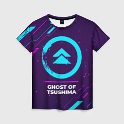 Футболка женская Символ Ghost of Tsushima в неоновых цветах на темн, цвет: 3D-принт
