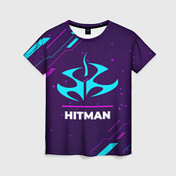 Футболка женская Символ Hitman в неоновых цветах на темном фоне, цвет: 3D-принт