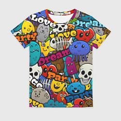 Женская футболка Красочный паттерн из мультяшных героев