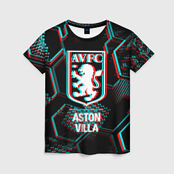 Футболка женская Aston Villa FC в стиле Glitch на темном фоне, цвет: 3D-принт