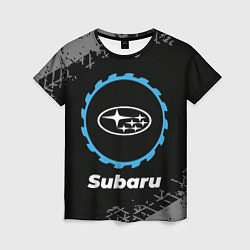 Футболка женская Subaru в стиле Top Gear со следами шин на фоне, цвет: 3D-принт