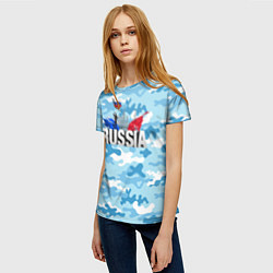 Футболка женская Russia: синий камфуляж, цвет: 3D-принт — фото 2