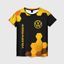 Футболка женская Volkswagen - gold gradient: символ и надпись верти, цвет: 3D-принт