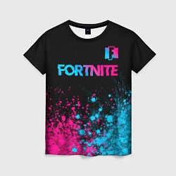 Женская футболка Fortnite - neon gradient: символ сверху