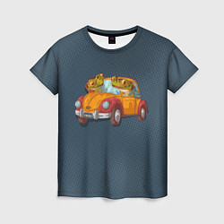 Женская футболка Веселые лягухи на авто