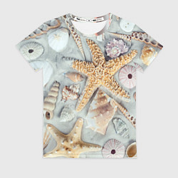 Женская футболка Морские звёзды и ракушки на океанском песке