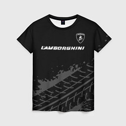 Женская футболка Lamborghini speed на темном фоне со следами шин: с