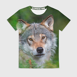 Футболка женская Волк на фоне зелени, цвет: 3D-принт